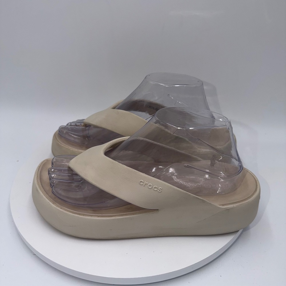 Crocs Getaway Platform Flip Sandals Bone Beige Womens 9